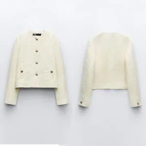 Zara Jackets Coats New Zara Short Textured Ecru Jacket 5854